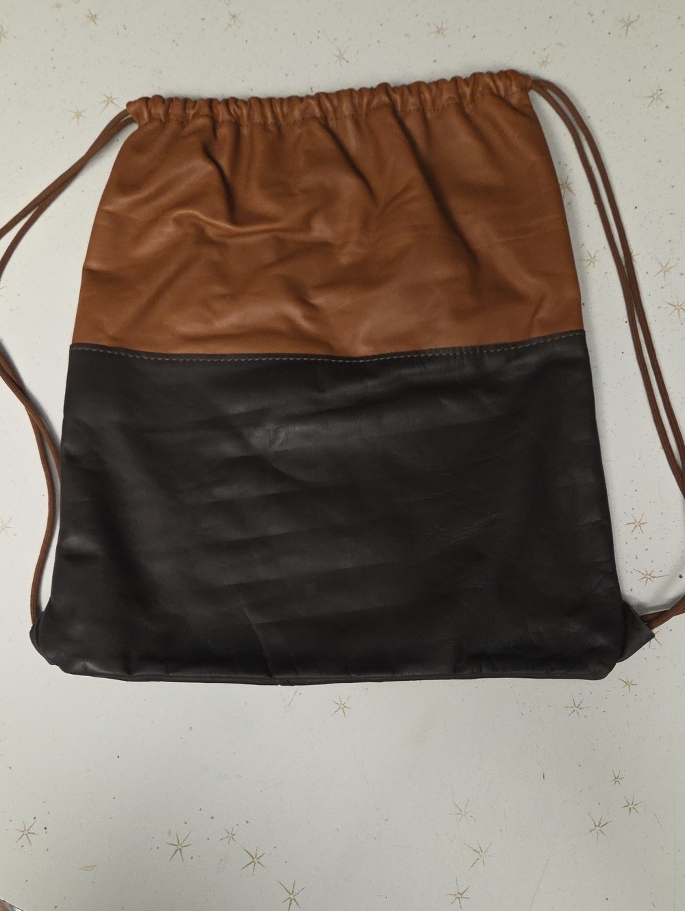 Men’s Two-Tone Brownand Black Drawstring Backpack - Casual Everyday Carry